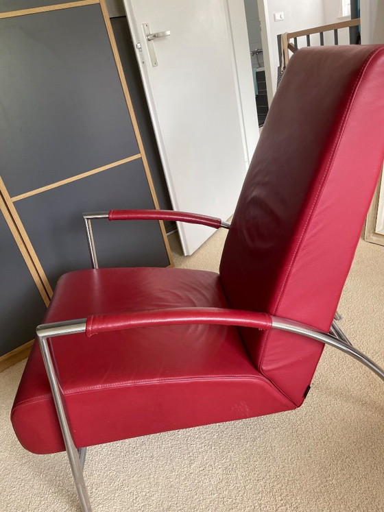 Harvink Club Design Armchair, Leather, Chrome, Red, Modern (photo 2 of 5)