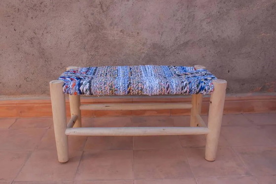 Blue woven and wood bench stool – Benches (photo 8 of 8)