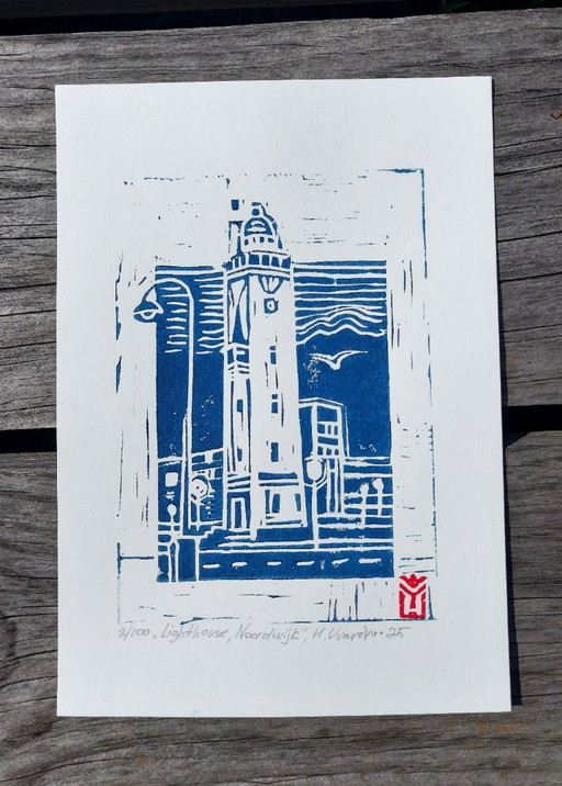 Linocut lighthouse, a4 lino print