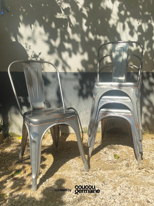 Set of 4 Tolix-style chairs, rust effect (2020s)