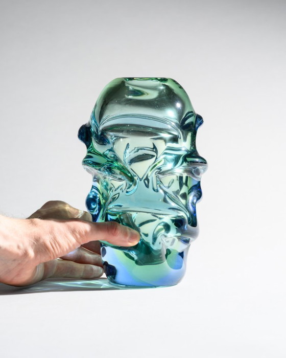 Image 1 of Zeldzaam sculpturaal Tsjechisch glas "Propeller" vaasduo Jan Beránek & Jan Kotík