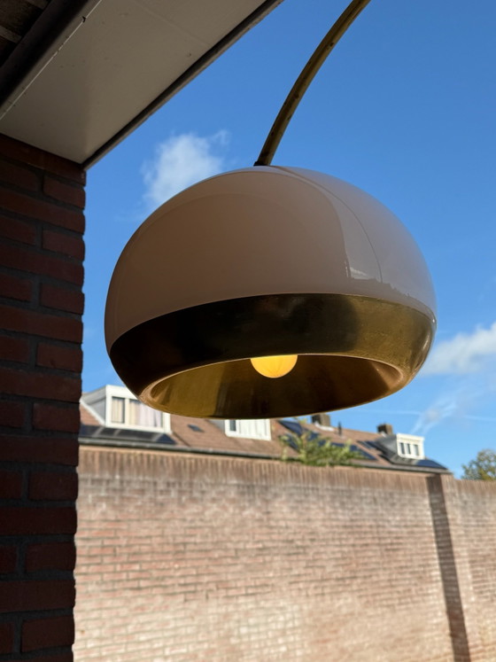 Lampada ad Arco Vintage Italiana Space Age Stile Harvey Guzzini, Lampade da terra, Marmo, Metallo, Dorato (foto 14 di 15)