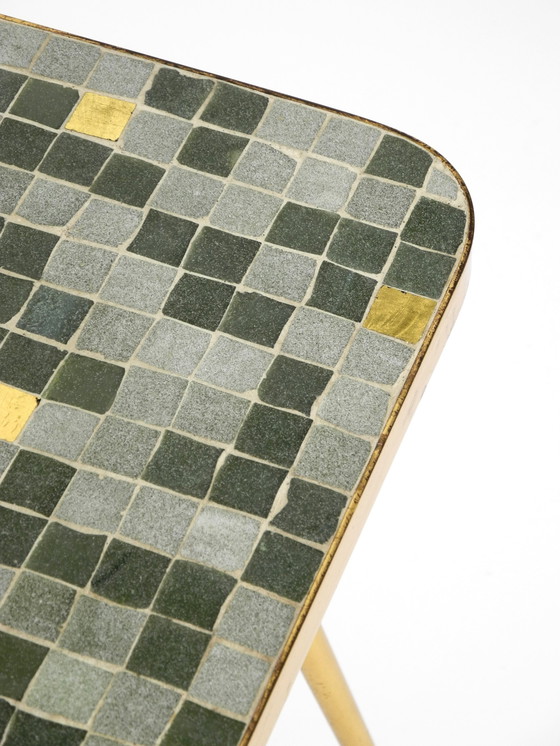 Image 1 of Beautiful Mid-Century Modern Brass Side Table With Mosaic Surface by Münchener Zierspiegel