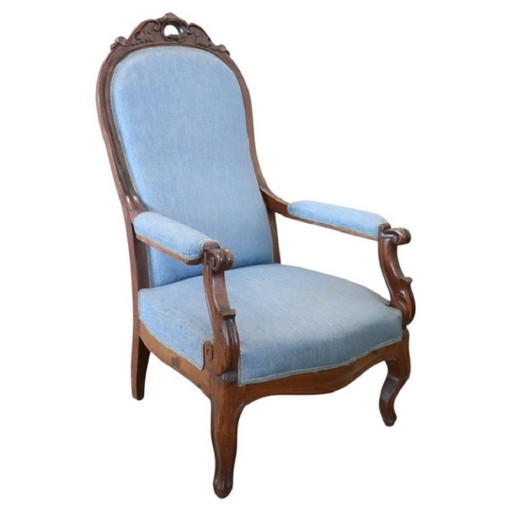 Fauteuil ancien en noyer, Italie Mid Century