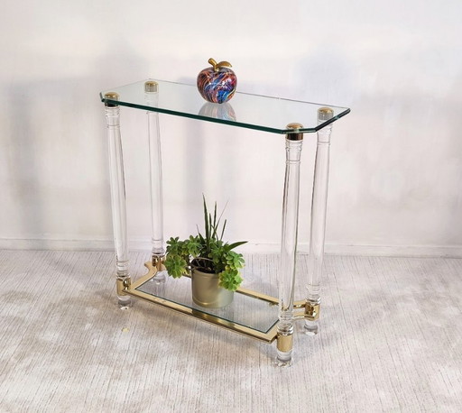 😍✨ Zeer Mooie Vintage Jaren 80 Roméo Réga Console - Altuglas, Messing & Geslepen Glas ✨😍