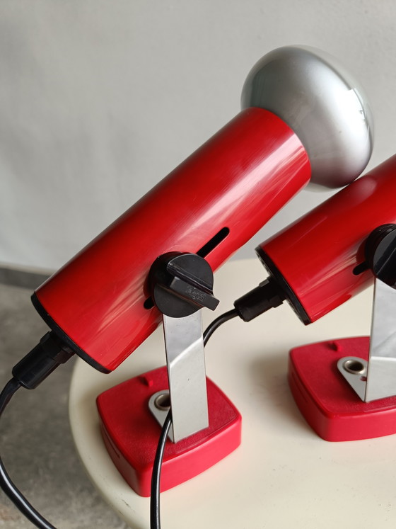 Image 1 of Pair of Targetti Sankey red spotlights, Italy 1970s
