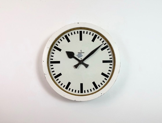 Image 1 of Large White Industrial Factory Wall Clock from Siemens, 1950s