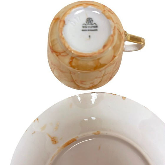 Image 1 of Chodzież "Trio" breakfast set – marbled gold design, PRL era (1970s).