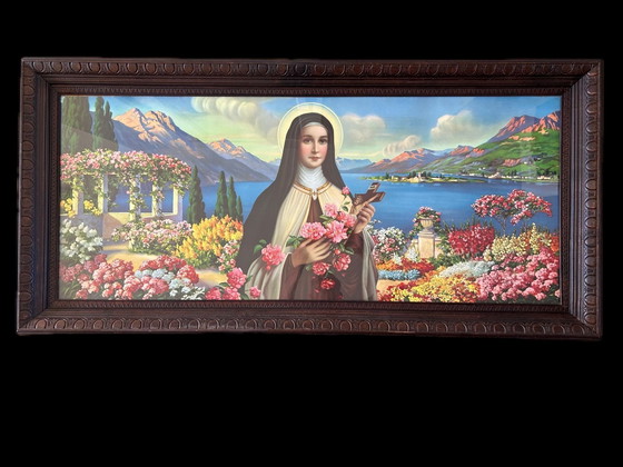 Image 1 of Bellissima stampa antica di Santa Teresa in una splendida cornice di legno