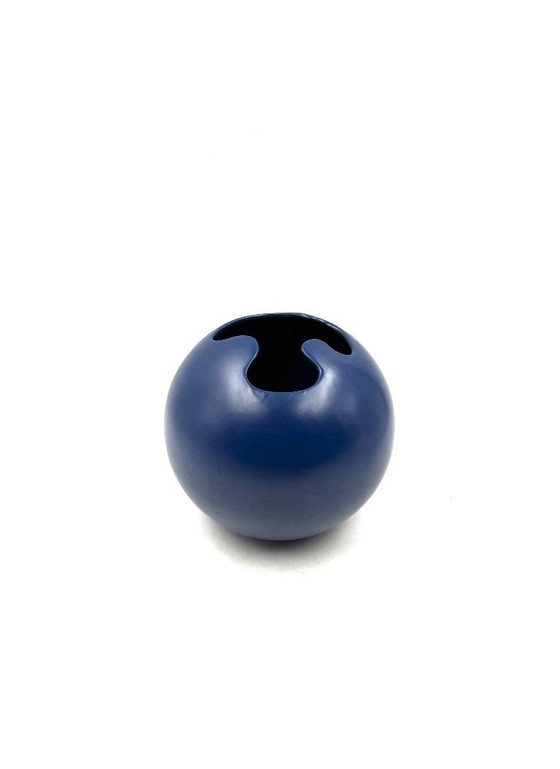 Image 1 of Modern blue spherical ceramic vase, Italy 1970