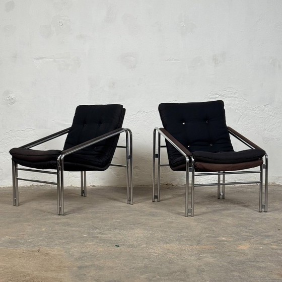 Image 1 of Pair of Bauhaus Style Mid-Century Armchairs