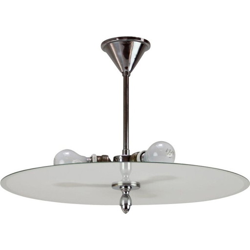Vintage art deco metalen en glazen ophanging, Tsjecho-Slowakije 1930