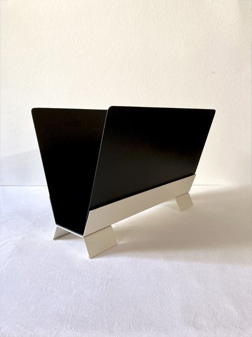 Porte-revues en métal noir et blanc crème, années 1950