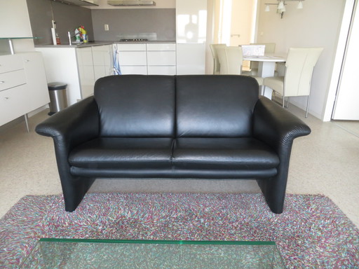 HF Style Parco Black Leather Sofa 2-Seater