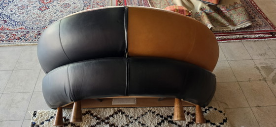 Image 1 of Sofá semicircular de diseño en piel Gelderland negro/naranja