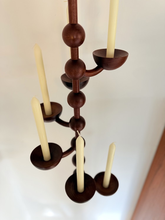 Image 1 of Chandelier suspendu vintage danois en teck, années 1960