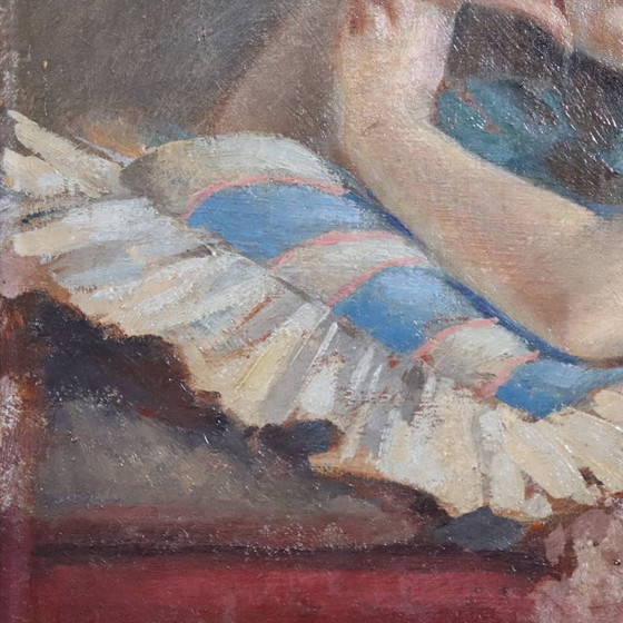 Image 1 of Girl Lying Down, Oil Painting on Board signed A Villa, Italy Late 19th Century