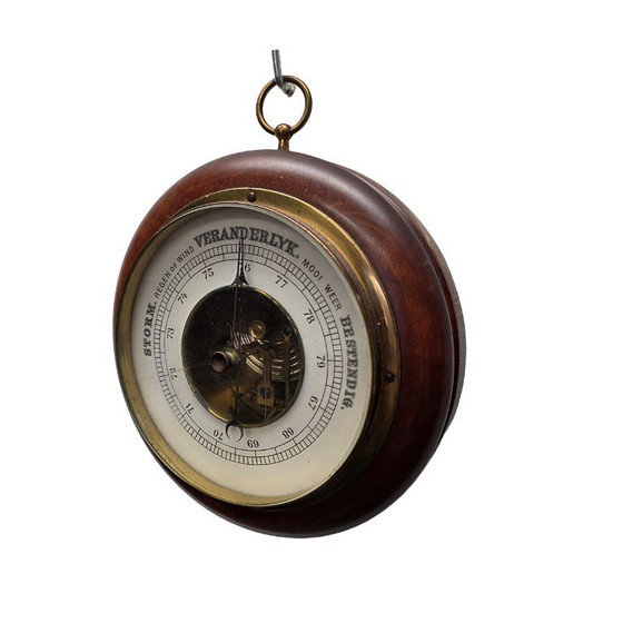 Image 1 of Vintage ronde barometer in houten frame, jaren 70