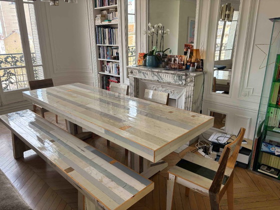Image 1 of Piet Hein Eek Table – Original Scrapwood – Complete Set (table + benches + chairs)