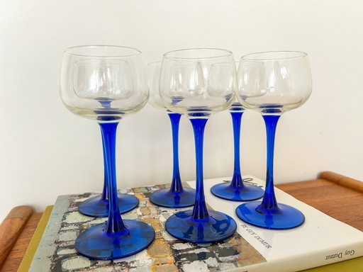 6x / 12x vintage Moselle German wine glasses dark blue stem