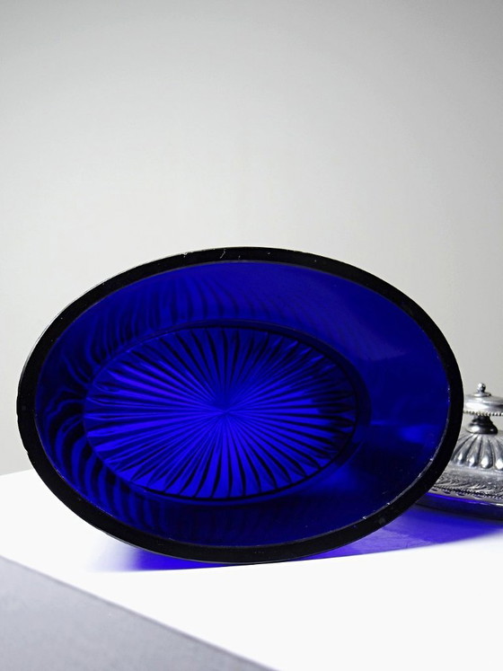 Image 1 of Victorian bonbonnière, attributed to George T. & Co., cobalt glass and silver-plated metal, 19th century