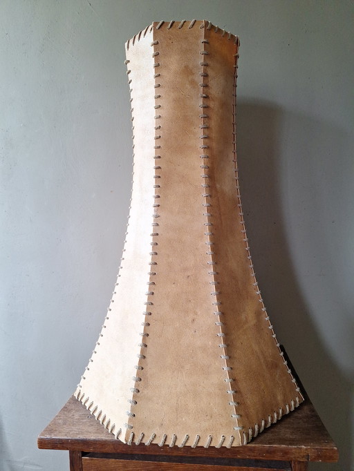 XL Abat-jour en cuir Midcentury pour lampadaire, hauteur 60 cm
