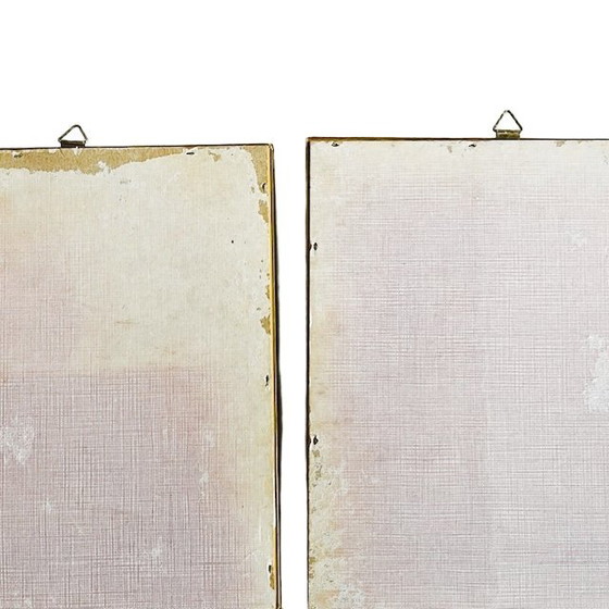 Image 1 of Set of Vintage Silk Paintings with Gold Frames 1960s