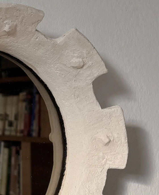 Zeitgenössischer französischer Keramikspiegel, "Gioielli" von Renzo Maar., Glas, Weiß, Brutalist (Foto 11 von 12)