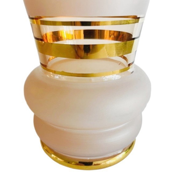 Image 1 of Par de jarrones De Rupel de vidrio rosa bañados en oro, estilo Hollywood Regency, años 30