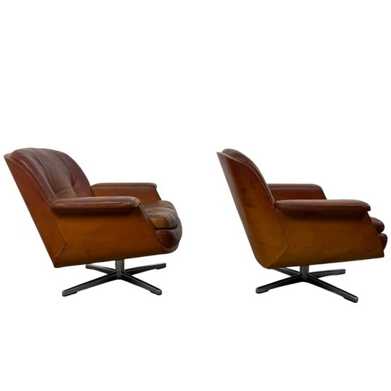 Image 1 of Set di poltrone girevoli vintage in pelle color cognac di Eugen Schmidt