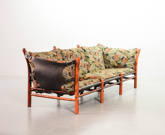 Image 1 of Beautiful Arne Norell 3-Seat ‘Ilona’ Rosewood Sofa for Arne Norell AB Aneby Möbler with Autumn Leaves Fabric Upholstery. Sweden.