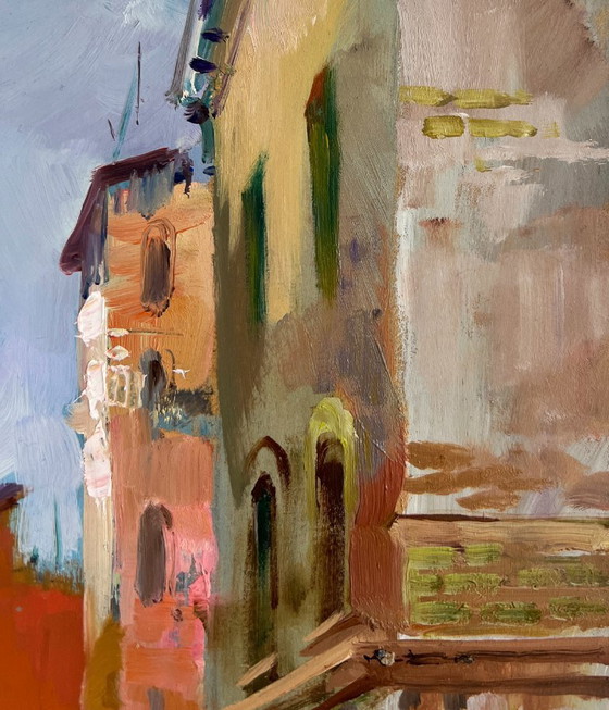 Image 1 of Original Oil Painting City Street Landscape Street of old memories of the city