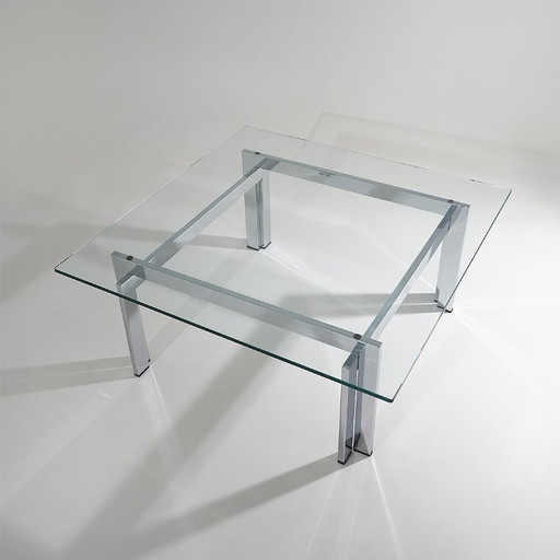 Quadratischer Couchtisch aus Glas und Stahl, 1970er Jahre – eettafels, Metal