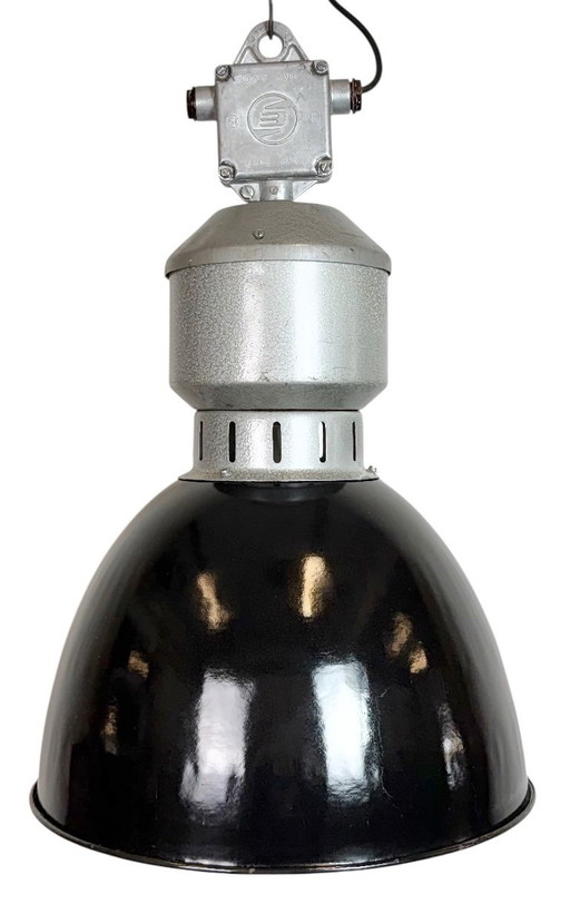 Industrial Black Enamel Factory Lamp from Elektrosvit, 1960s