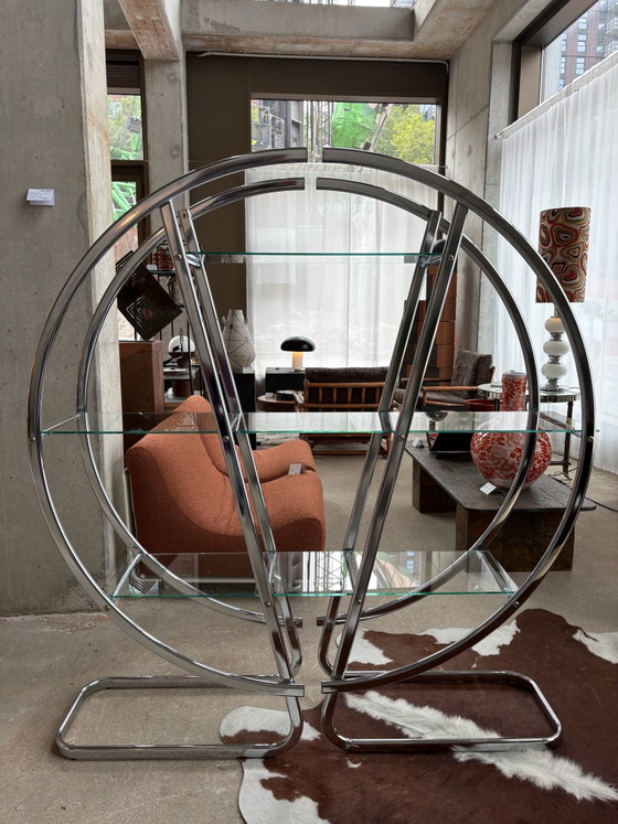 Séparateur de pièce/Vitrine vintage Années 80 – Verre, Chrome (photo 2 of 7)