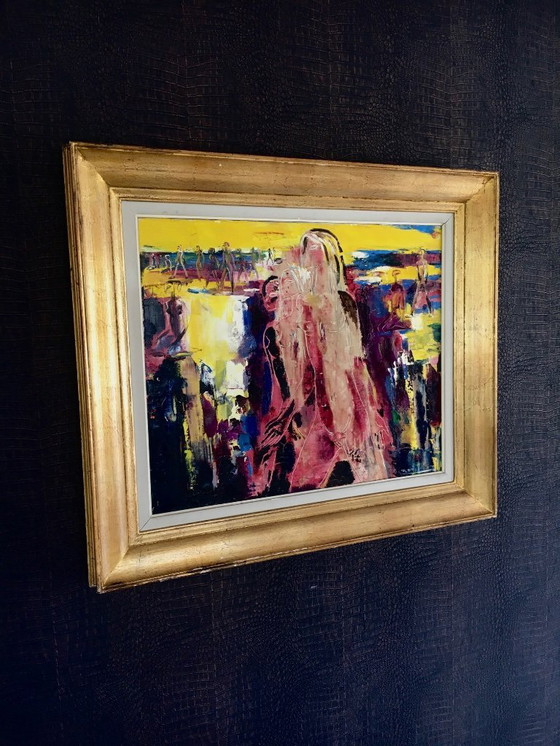 Image 1 of Composition abstraite de femmes, peinture sur toile signée par Paul Daxhelet, Belgique, années 1960