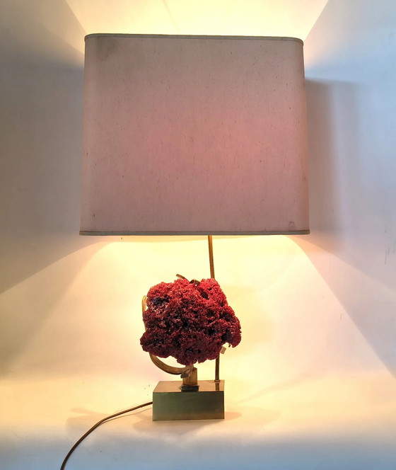 Rare red pipe organ coral brass table lamp, 1970s (photo 11 of 13)