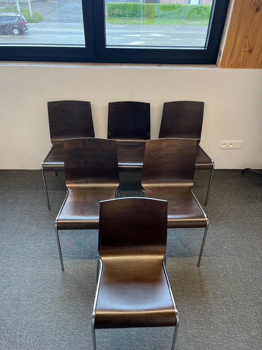 Set aus 6 Calligaris-Stühlen aus gebogenem Holz