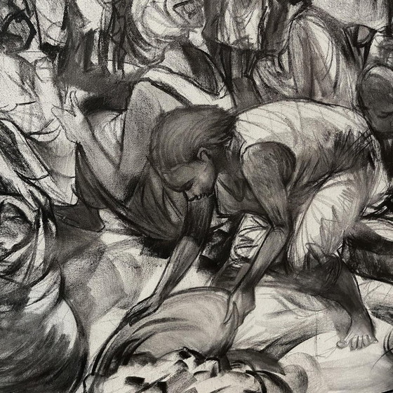 Denis Matemo, Scène de Marché, Fusain sur Toile, 2016 – Peintures et dessins, Canvas (photo 10 of 17)