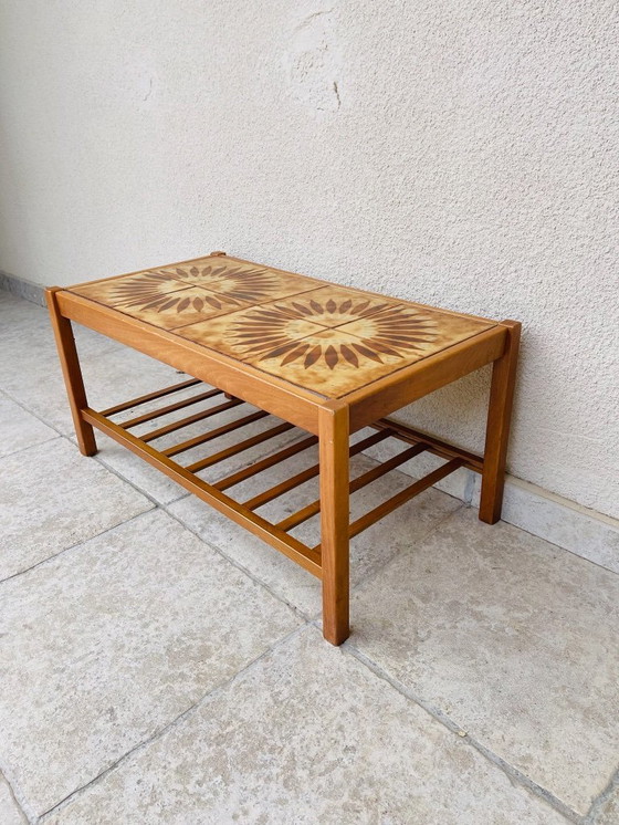 Image 1 of Vintage teak and ceramic coffee table with sun motif, 1960