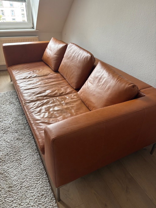 Habitat real leather sofa Montino in cognac with bench – banken, Metal (photo 2 of 8)