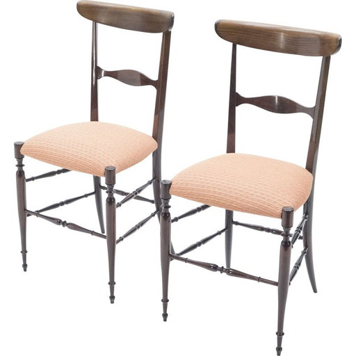 Pair of vintage Campanino Chiavari walnut chairs by Fratelli Levaggi 1950