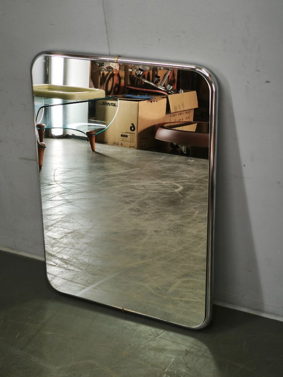 Specchio da Parete Rettangolare Italiano Space Age in Cromo e Ottone, Anni '70 (photo 7 of 8)