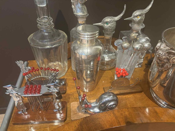 Image 1 of Cocktail picks Vintage 1930's French Snail Appetizer Forks Set 