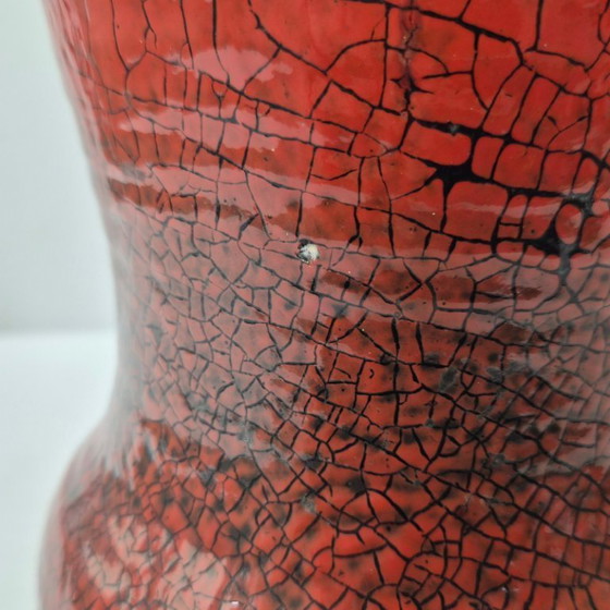 Image 1 of Vintage Accolay Crackle Glaze Ceramic Vase, Red & Blue, 1960s, Signed Accolay, 60s