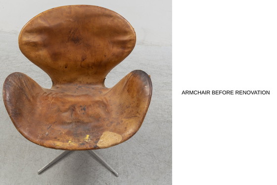 Image 1 of Mid-Century Danish Modern Brown Leather Swan Chair by Arne Jacobsen for Fritz Hansen, 1958