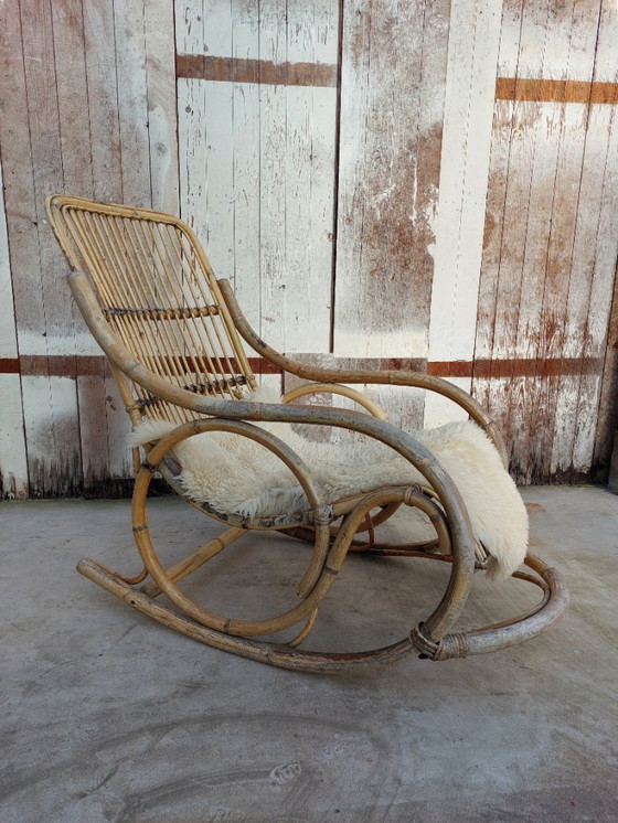 Image 1 of Originele Rohe Noordwolde rotan schommelstoel – jaren 50/60
