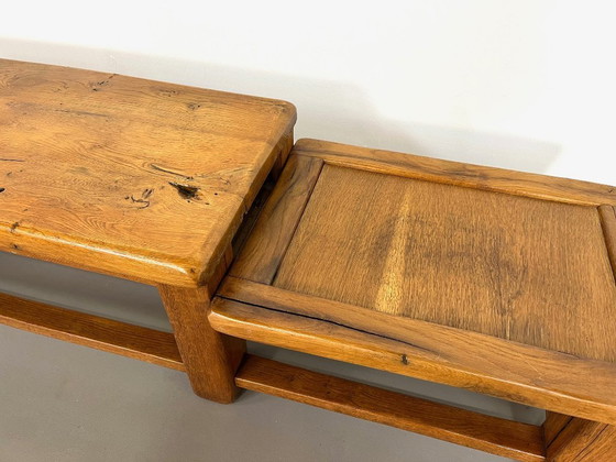 Image 1 of Brutalistische Franse side table van massief eikenhout uit de jaren 60