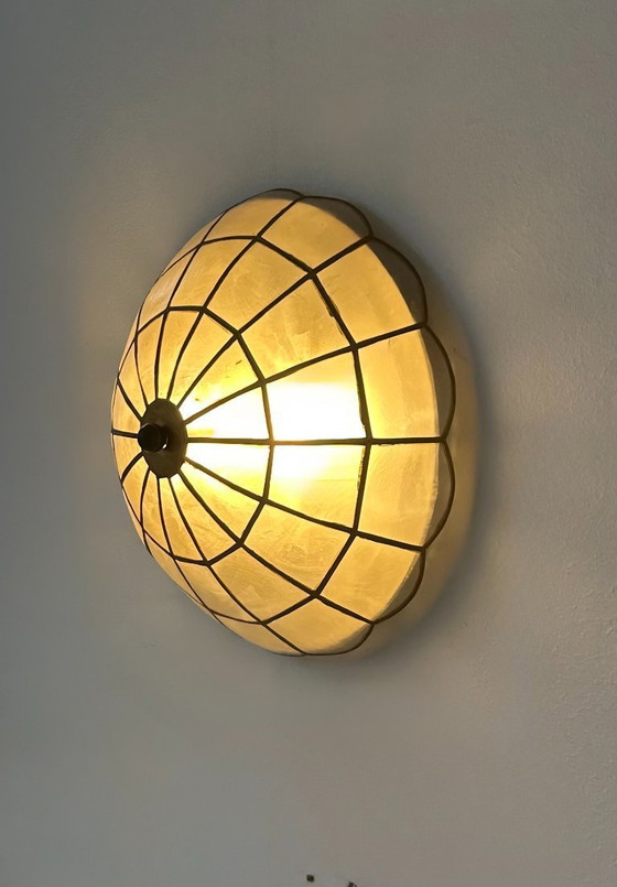 Image 1 of Coppia di applique da parete vintage, madreperla e ottone, Francia, 1980