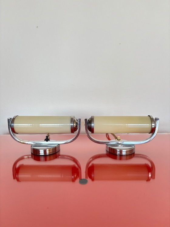 Image 1 of Functionalist set of bedside table lamps, Czechoslovakia